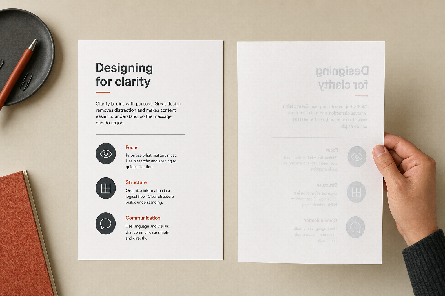 Two printed sheets comparing single-sided text clarity and double-sided show-through on 20 lb copy paper