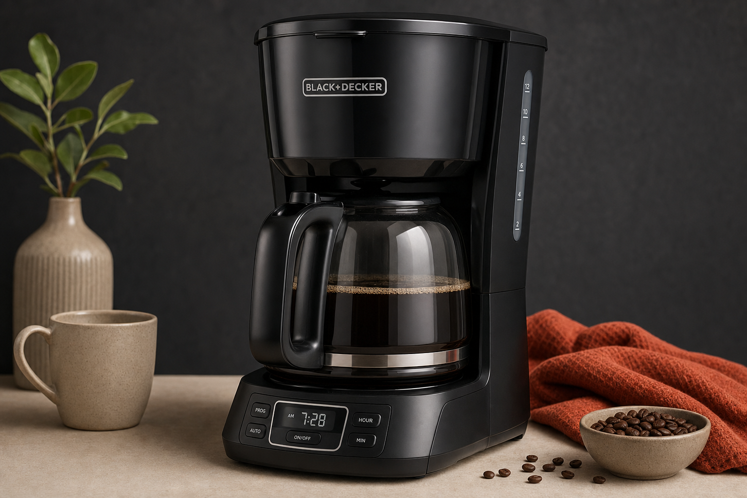 BLACK+DECKER CM1160B-1 12-cup drip coffee maker front three-quarter view