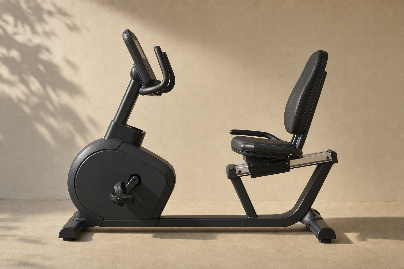 Full side profile of the W239 recumbent exercise bike showing frame length and reclined seat position