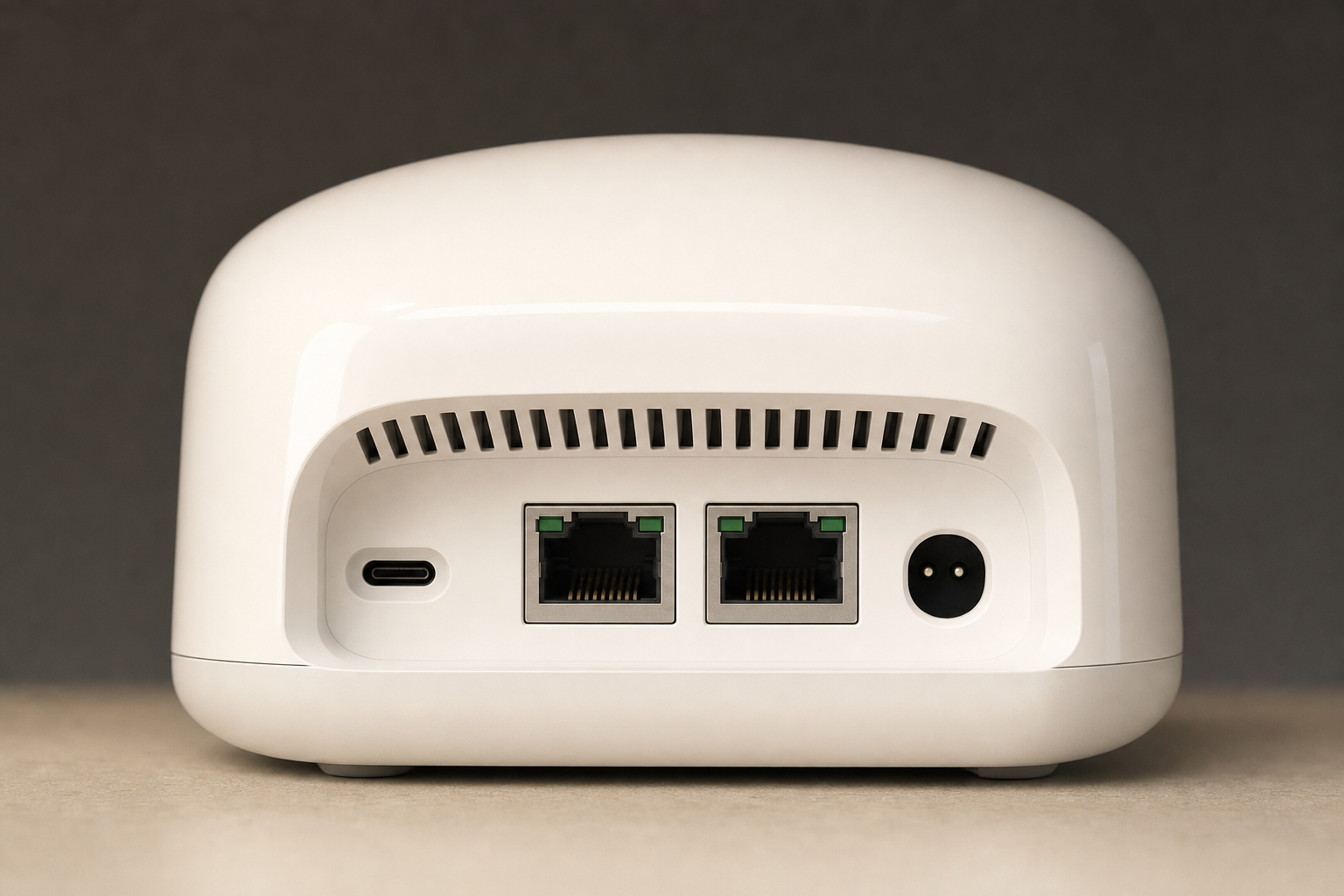 Close-up of the eero 7 node rear panel showing two Ethernet ports