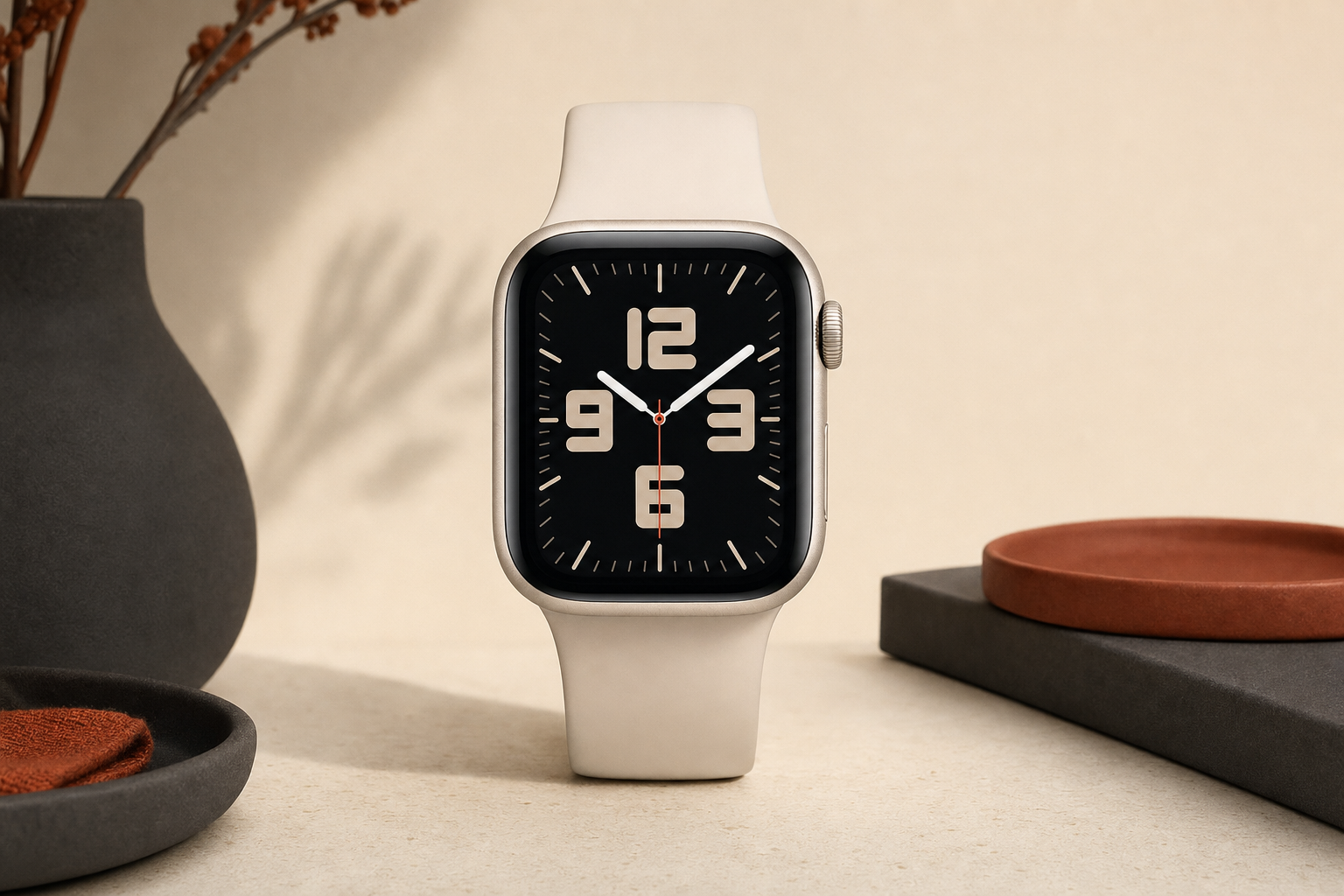 Apple Watch SE 3 GPS 40mm in Starlight on neutral background