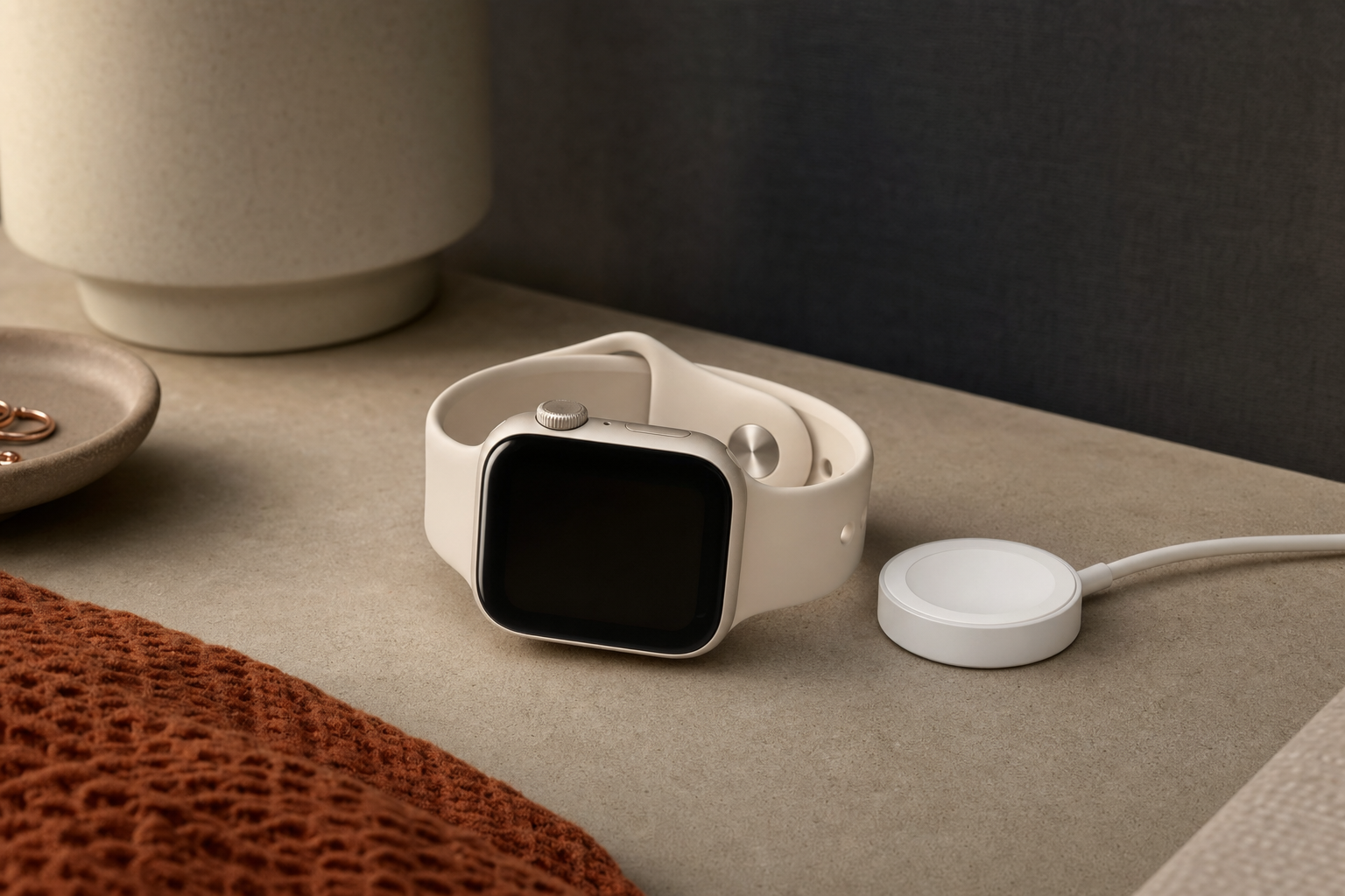 Apple Watch SE 3 GPS 40mm in Starlight in a charging context