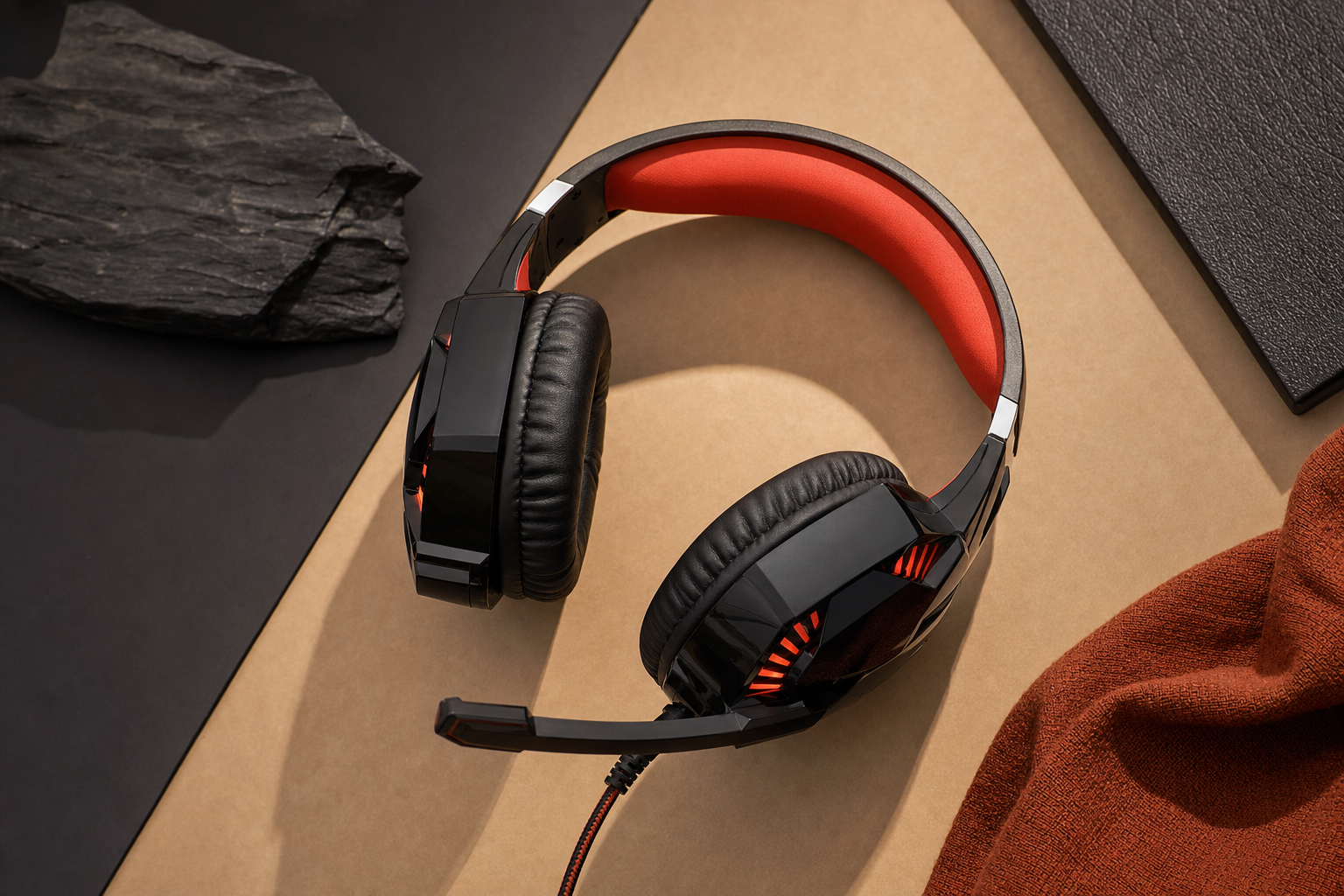 BENGOO G9000 gaming headset laid flat showing overall design and ear cups