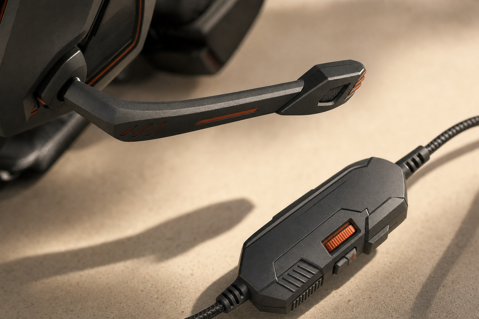 Close-up of the BENGOO G9000 boom microphone and inline volume control on the cable