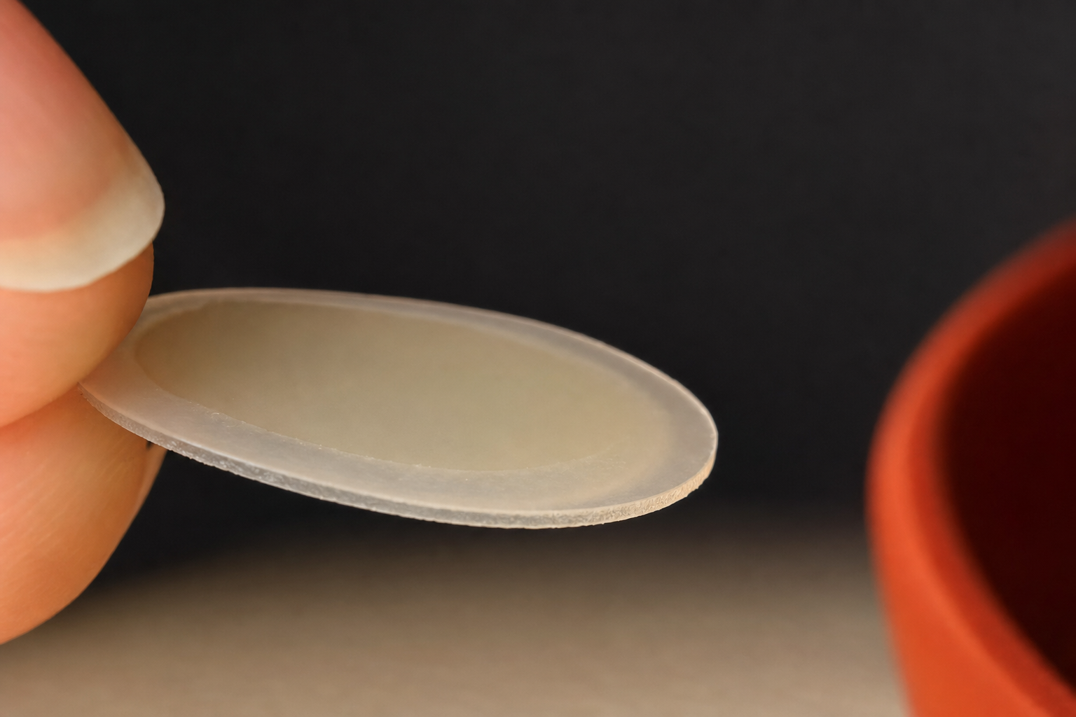 Close-up of a single hydrocolloid acne patch showing thickness and edge profile