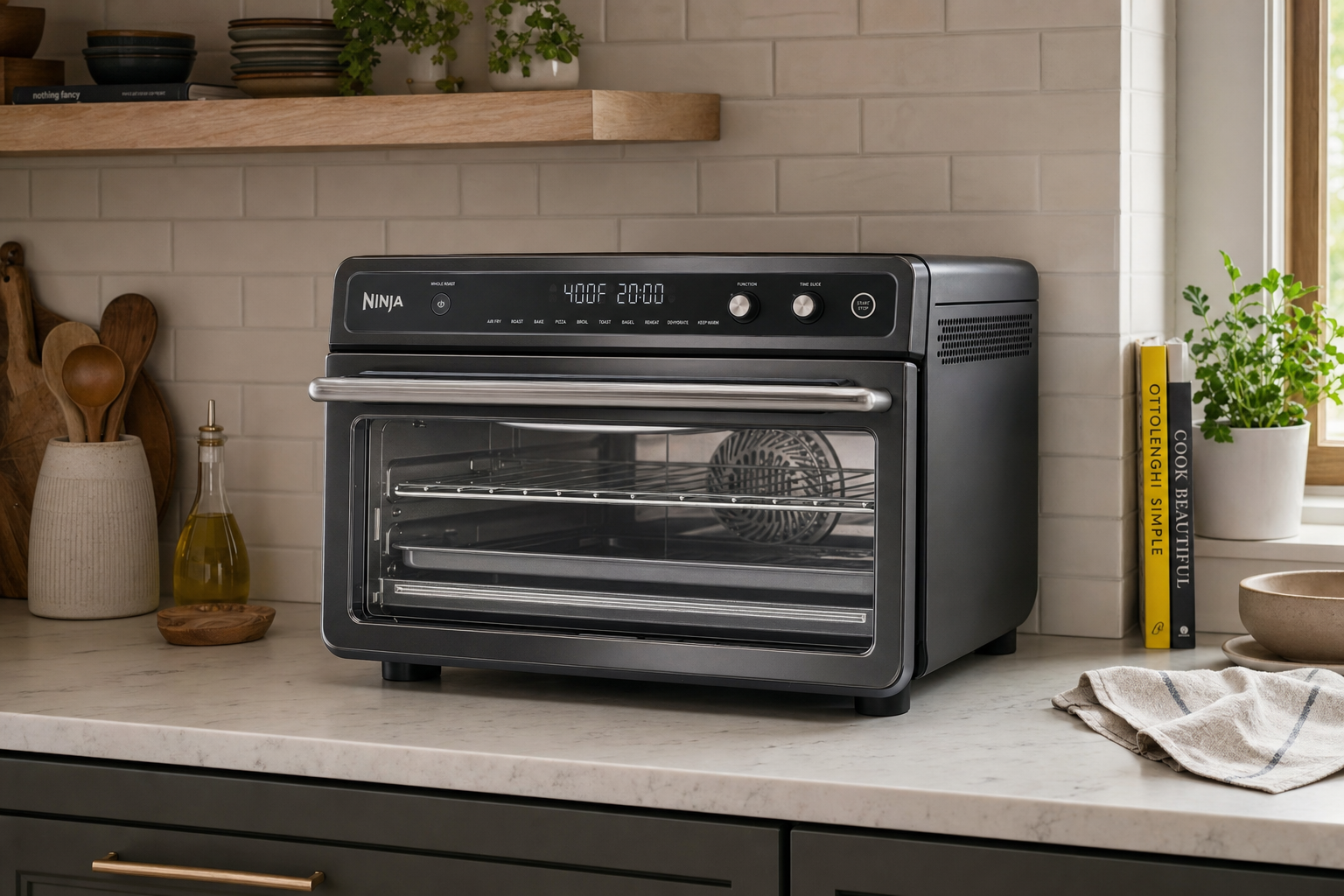 Breville Smart Oven Air Fryer Pro on kitchen counter showing large countertop footprint